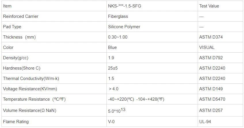 Blue Thermal Conductive Silicone Pad With Fiberglass For CPU