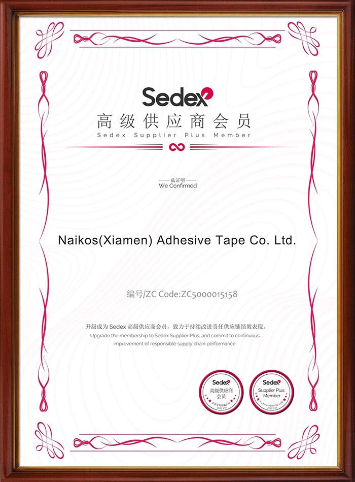 Sedex Supplier Plus Member Certificate